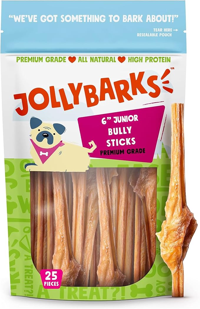 Junior Bully Sticks for Small Dogs | All Natural, Single Ingredient Bully Sticks for Puppies to Medium Dogs (6 Inch - 25pk)