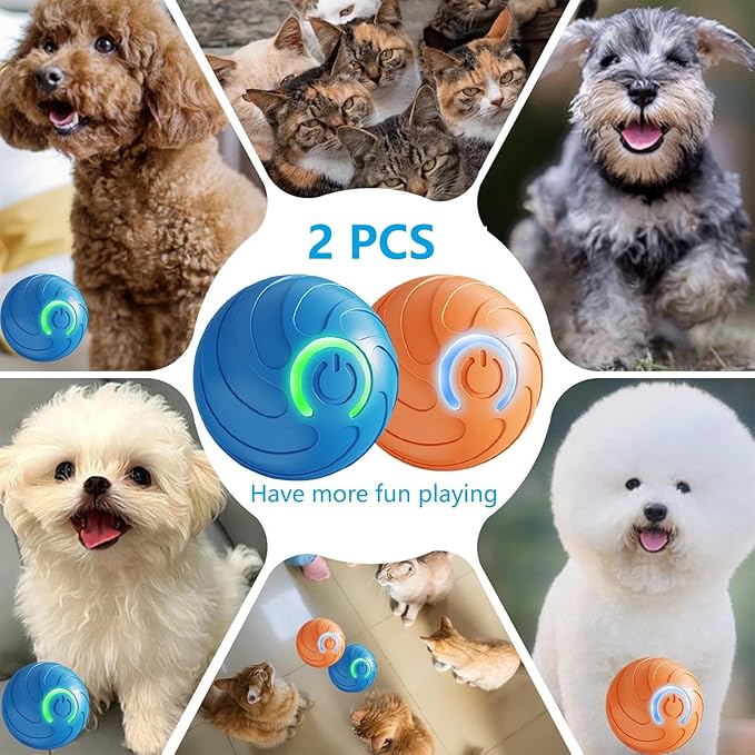 Smart Jumping Ball for Dogs & Cats Duraspin Dog Bouncing Ball Random Path Electric Automatic Moving and Rolling Pets Toy Interactive Jumping Vibrating Bouncing Balls for Puppy Toys（2PCS：Blue+Orange）