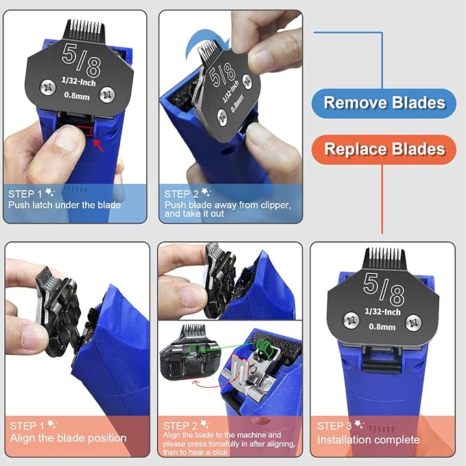 3 Pack 5/8N Detachable Dog Grooming Steel Blades,Compatible with Andis,Oster A5,Wahl KM-10 Series,Cut Length 1/32" 0.8MM （Black）
