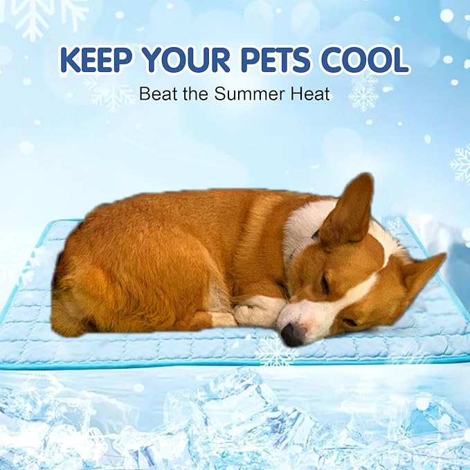 Kittra Dog Cooling Mat,Washable Portable Coolings Pad for Pet Dogs & Cats Sleeping Mat for Indoor & Outdoor Use, Keep Cooling for Pets(Blue,19.7" L x 15.7" W)