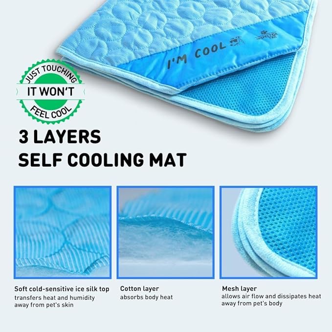 INSPECTOR TAIL Self Cooling Mat for Dog + Free String Bag/Washable & Portable Pet Soft Pad for Indoor or Outdoor/Perfect as Blanket for Kennel Sofa Bed Floor Car/Blue