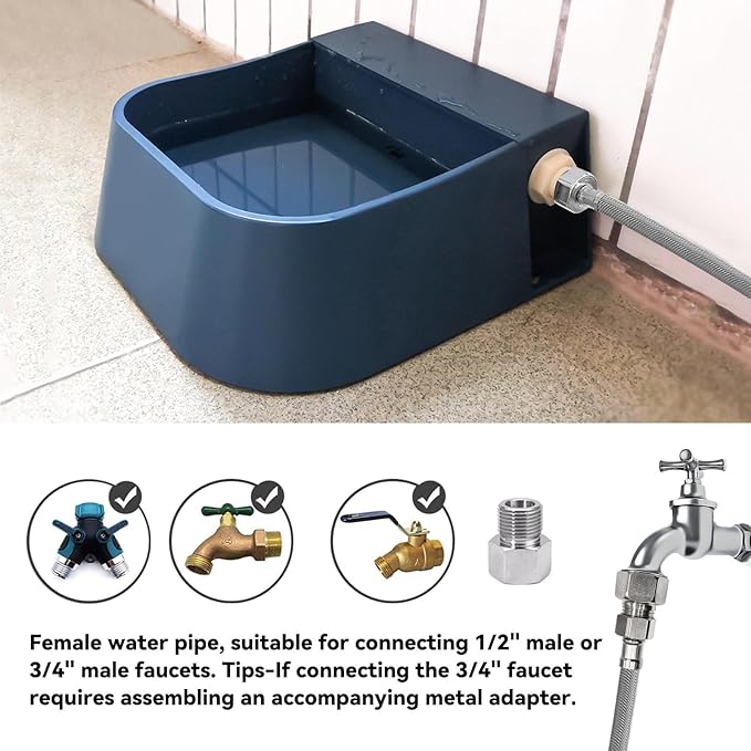 Enjoying Automatic Water Dispenser for Dogs Cats, Automatic Chicken Waterer with 3/4'' Anti-Bite Metal Hose and Float Valve, Outdoor Dog Water Bowl
