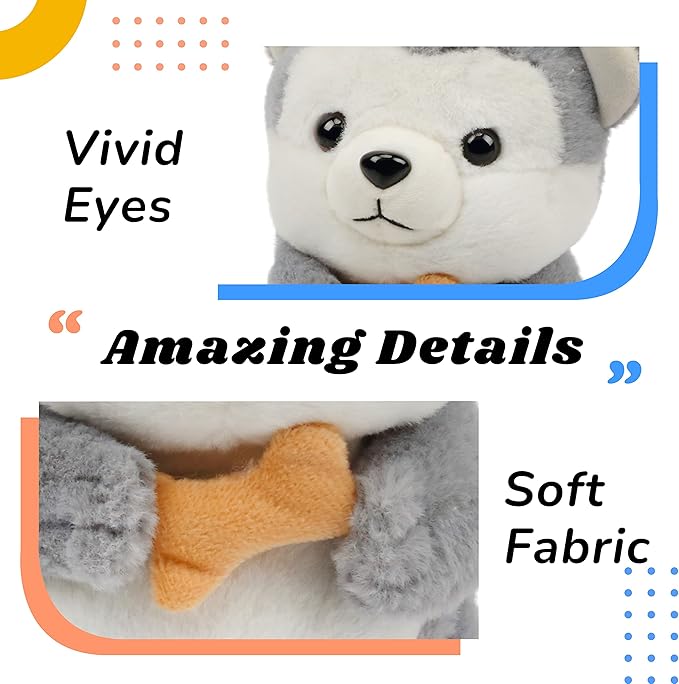 Hopearl Talking Husky Repeats What You Say Dog Nodding Electric Interactive Animated Puppy with Bone Toy Speaking Plush Buddy Gifts for Toddlers, Gray, 6.5''