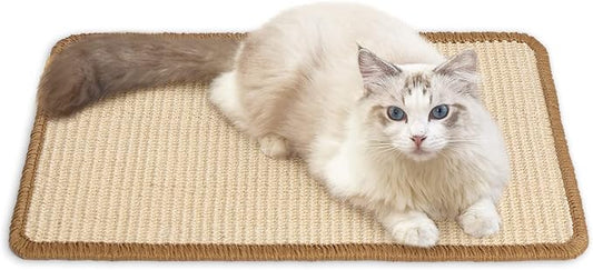 FUKUMARU Cat Scratcher Mat, 19.6 X 11.8 Inch Natural Sisal Cat Scratch Mats, Horizontal Cat Floor Scratching Pad Rug, Protect Carpets and Sofas - Beige