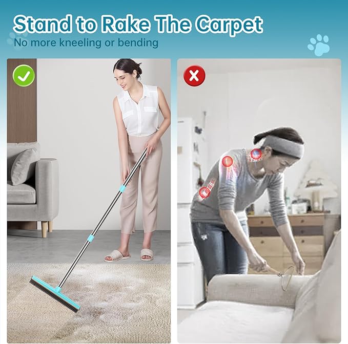 Carpet Rake for Pet Hair Removal (3 Pack),Dog Cat Fur Remover Rubber Broom,Carpet Rake - 60" Long Handle Lint Shaver Cleaner Tools,Scraper Brush for Carpet,Rug,Car Mat,Couch,Pet Bed,Furniture
