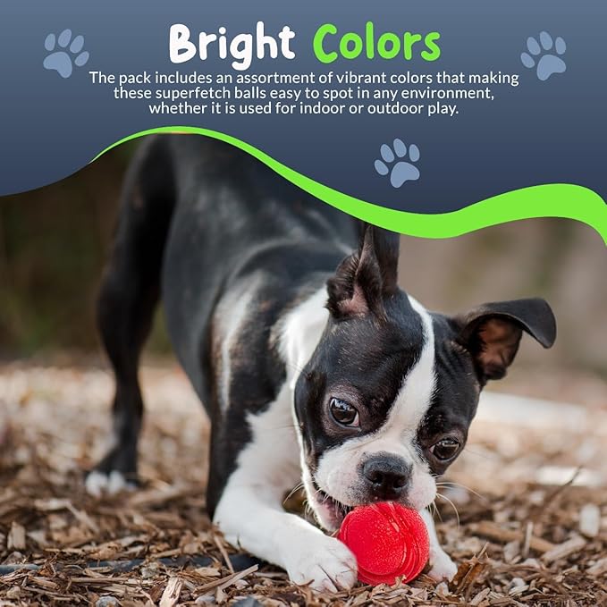 SuperFetch Dog Balls 1.5 Inch No Squeak Toy for Small Dogs Teething Toys for Puppies Rubber Balls for Fetch, Training, Boredom and Solo Play - 6 Pack