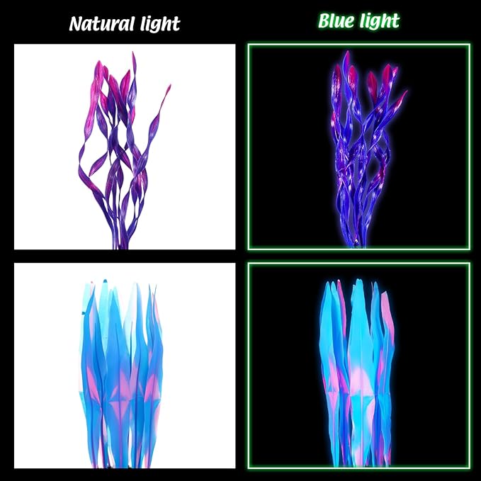 Frienda 8 Pieces Glowing Fish Tank Decorations Plants with 2 Style Glowing Kelp, Sea Anemone, Simulation Coral, Jellyfish, Lotus Leaf, Mushroom for Aquarium Fish Tank Ornament (Blue, Pink)