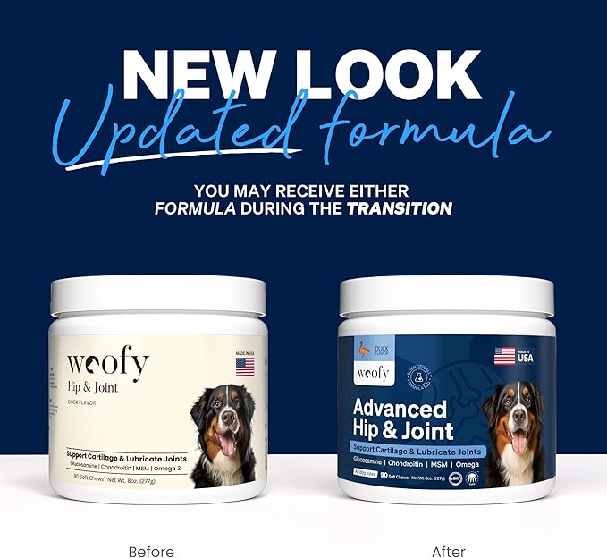 Woofy Advanced Strength Hip & Joint Health Supplement for Dogs - with Glucosamine, Chondroitin, MSM, Omega 3 and Green Lipped Mussel, 90 Flavored Chews for Small and Medium Dog Breeds