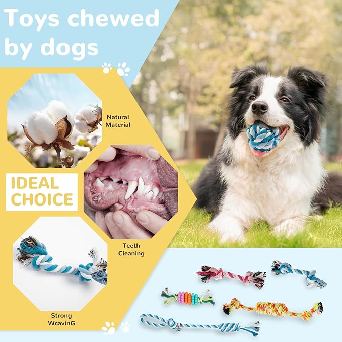 Dog Chew Toys for Teething,Boredom,Toothbrush,18 Pack Puppy Toys with Rope Toys, Balls and Squeaky Toys for Small/Medium Breeds