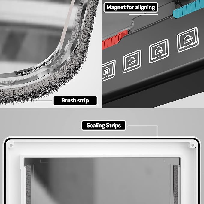 Large Cat Door Interior Door Pet Door for Cat Exterior Door 4 Modes Locking Suitable for Window and Wall (White)