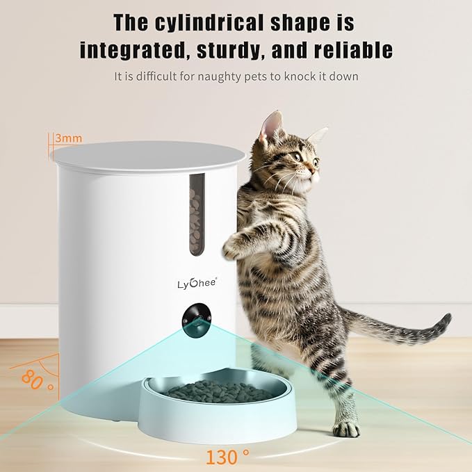 Lychee Automatic Cat Feeder with Camera, 5G WiFi Pet Feeder, 1080P HD Video with Night Vision,2-Way Audio Smart App Control, 2.8L Dry Food Dispenser for Cats and Samll Dog