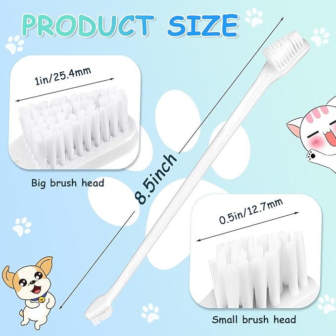 Honeydak Dog Tooth Brush Pet Toothbrush Soft Grooming Dogs Toothbrush Dog Double Sided Puppy Long Handle Brush for Large and Small Teeth Cleaning Dental Oral Care(70 Count,White)
