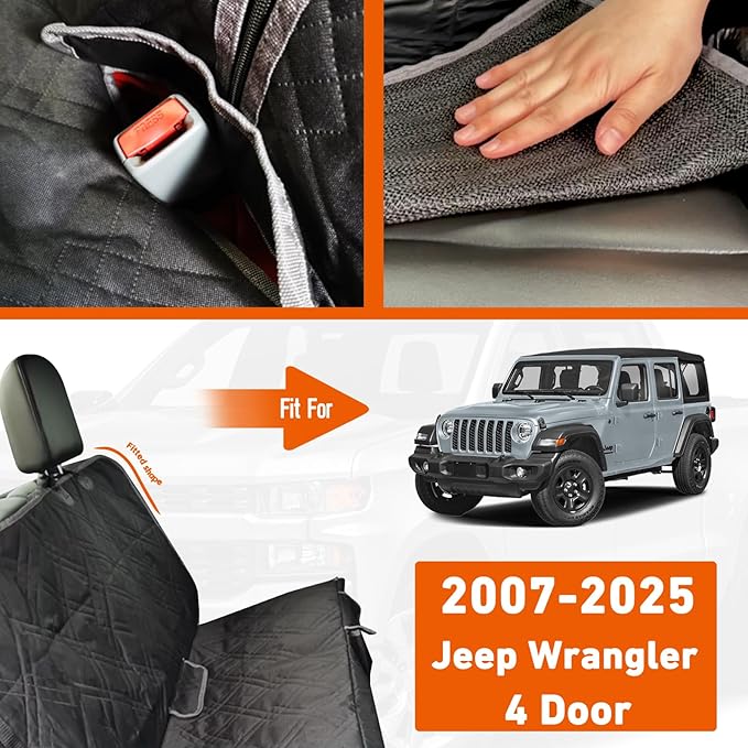 Dog Car Seat Cover Compatible with Jeep Wrangler 4 Door 2007-2025, Waterproof Pet Bench Seat Cover for Back Seat, 600D Heavy Duty Scratch Proof Nonslip Truck Seat Covers for Dogs