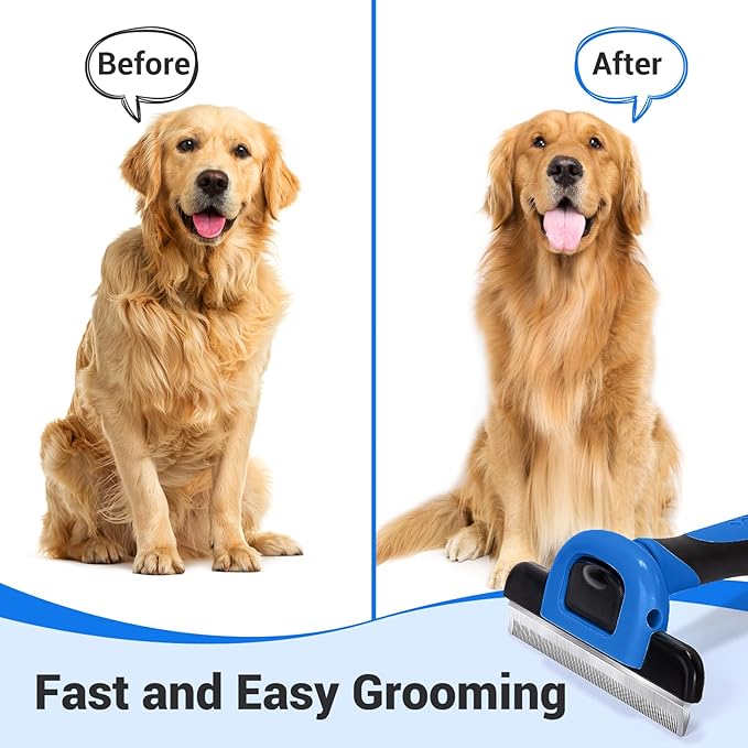 MIU COLOR Pet Grooming Brush, Deshedding Tool for Dogs & Cats, Effectively Reduces Shedding by up to 95% for Short Medium and Long Pet Hair (Navy Blue)