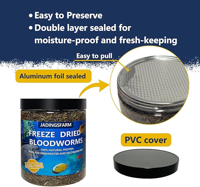 JADINGSFRAM Blood Worms Fish Food 3.5 oz, Freeze Dried Bloodworms for Fish, Bloodworms Fish Food for Freshwater Saltwater Tropical Fish Betta Cichlid Goldfish Guppy Turtle (3.5 OZ)