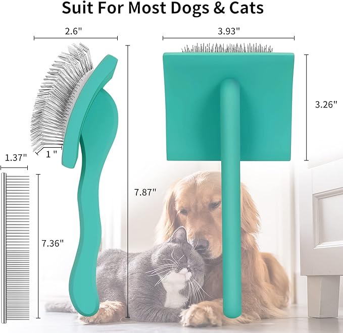 Slicker Brush for Dogs, Long Pin Dog Grooming Brush for Goldendoodles, Poodles, Doodles & More, Includes Bonus Pet Comb, Perfect for De-Shedding, Dematting & Reducing Tangles. Large, Green