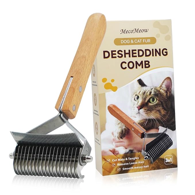 3 in 1 Undercoat Rake for Cats- Professional Pet Dematting & Deshedding, Efficiently Remove Loose Hair & Matted Fur, Professional Shedding Comb for Indoor & Long Haired Cats Dogs