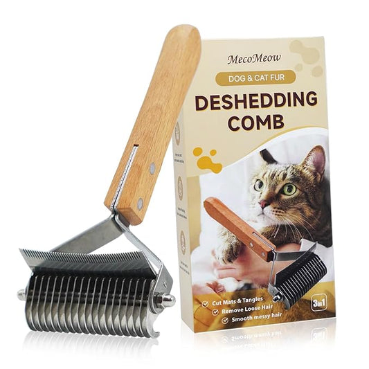 3 in 1 Undercoat Rake for Cats- Professional Pet Dematting & Deshedding, Efficiently Remove Loose Hair & Matted Fur, Professional Shedding Comb for Indoor & Long Haired Cats Dogs
