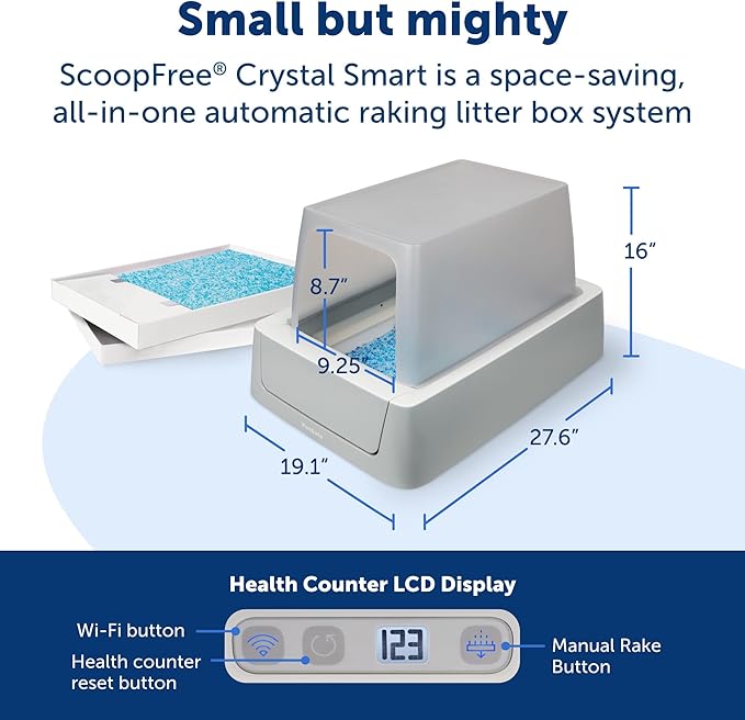 PetSafe ScoopFree Crystal Smart Self-Cleaning Automatic Litter Box - Uncovered Motion-Sensing Cat Box with Integrated Health Counter & App - Includes 1 Disposable Crystal Litter Tray
