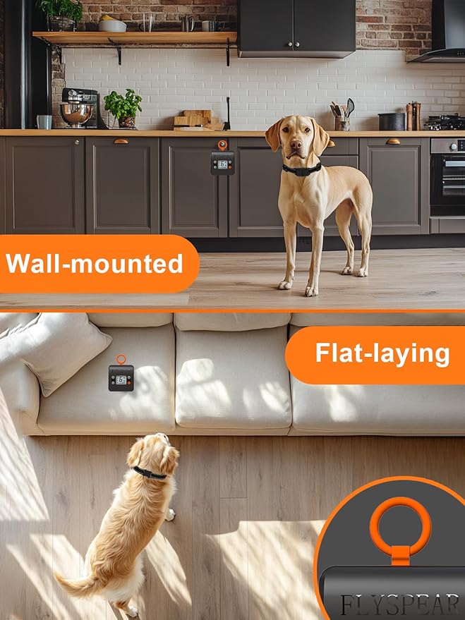 FLYSPEAR Wireless Pet Barrier - Rechargeable Indoor Barrier with 6 Adjustable Range Radius up to 7 ft, 6 Adjustable Safe Static Intensity, Electric Fence System with Hook (Receiver Collar Only)