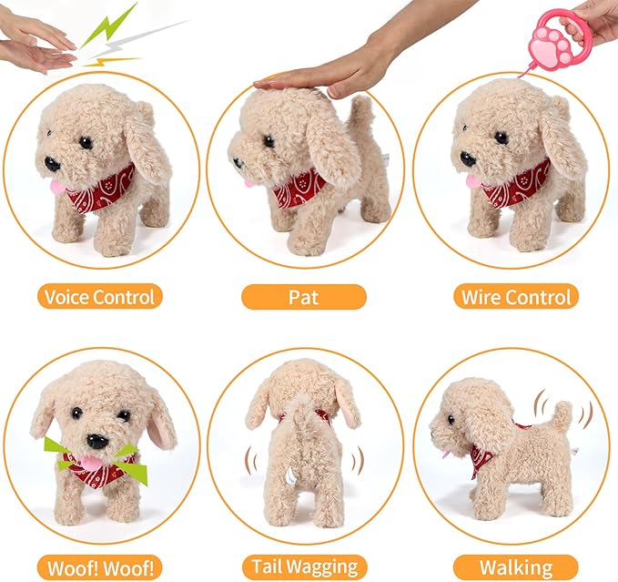 Interactive Walking Plush Puppy Toy Dog, Remote Control Electronic Robot Dog Realistic Wagging Tail, Rich Grooming Set, Gift Toy for Girls & Boys, Kids Age 3, 4, 5, 6 (Accessories Updated)
