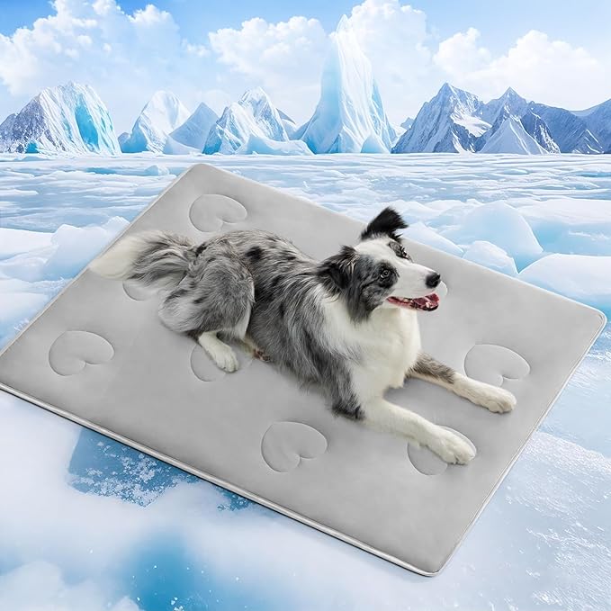 Cooling Blanket for Dogs, Lightweight & Durable Dog Cooling Mat, Q-MAX>0.45 Soft Breathable Pets Comforter for Couch, Bed & Car Essential - Light Grey 25x40 Inches