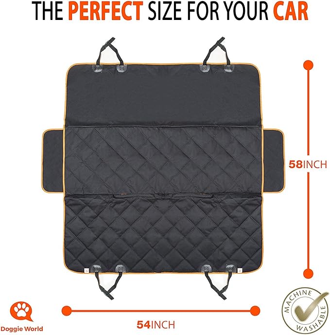 Doggie World Dog Car Seat Cover for Back Seat for Cars & SUVs - Durable Pet Car Seat Cover Backseat Protector, Nonslip Dog Hammock for Car, Waterproof Scratchproof Rear Seat Cover Against Dirt, Fur