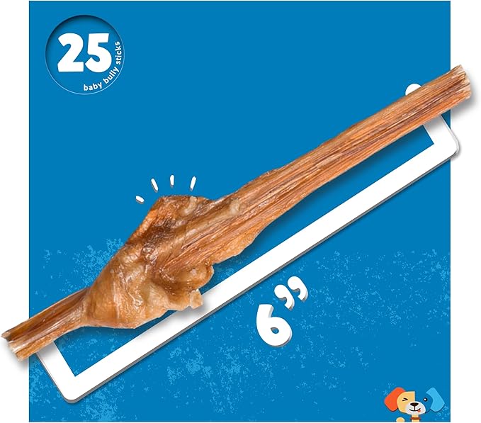 Jack&Pup Dog Bully Sticks for Small Dogs - 6 Inch Junior Bully Sticks for Dogs (25 Pack) Great Bully Stick for Teething Puppies