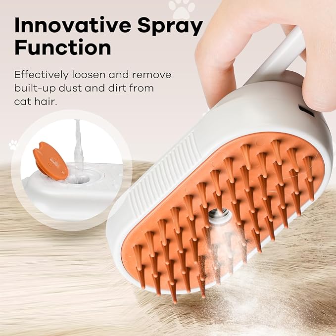 Cat Steam Brush for Shedding, 4 in 1 Rechargeable Steam Brush for Cats and Dogs, Anti-Static, Massage, Cleaning, Shedding & Combing All In One! (white)