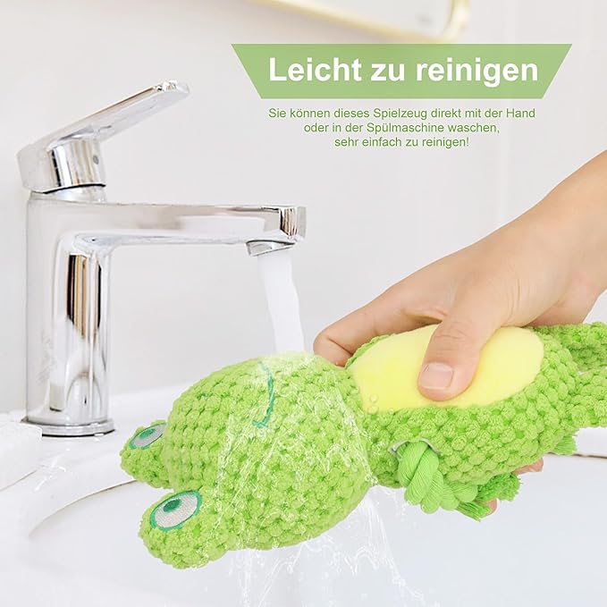 Dog Toys, Dog Squeaker Toys with Crinkle Paper, Stuffed Animal Dog Plush Chewing Toy, Cotton Rope Interactive Toys for Puppy, Small, Middle Dogs (Green Frog)