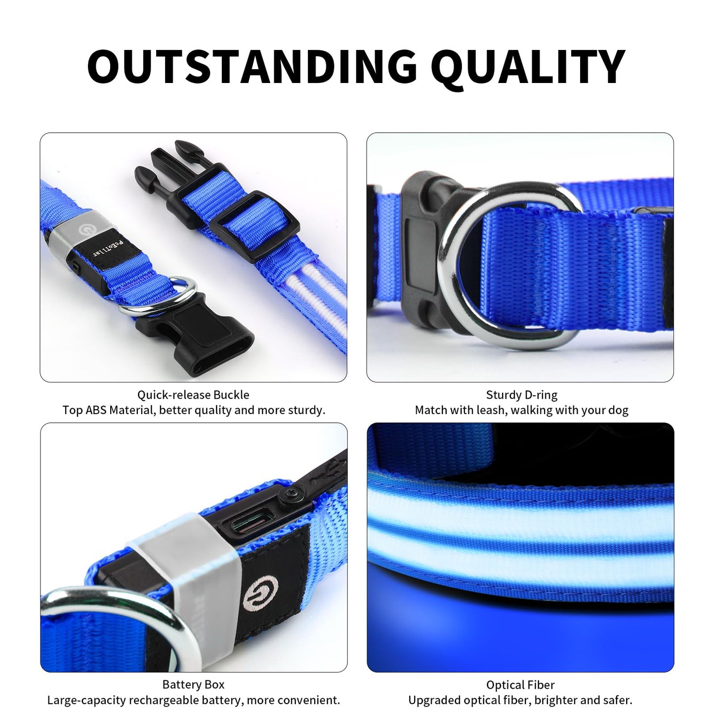 PcEoTllar Lighted Dog Collars for Night, Light Up Dog Collar Rechargeable Water-Resistant Flashing LED Dog Collars Safety Glow in The Dark Dog Collars Light for Large Small Medium Dogs