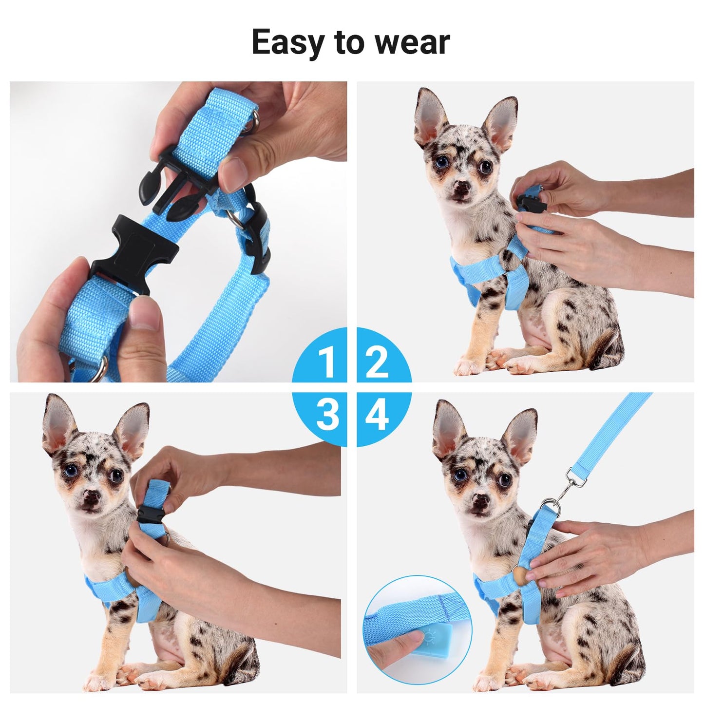 QVEEQ Light Up Dog Harness, led Dog Collar Rechargeable, Lighted Dog Collars for Night Safety Walking Camping Adjustable, Three Lighting Modes (Blue, S)