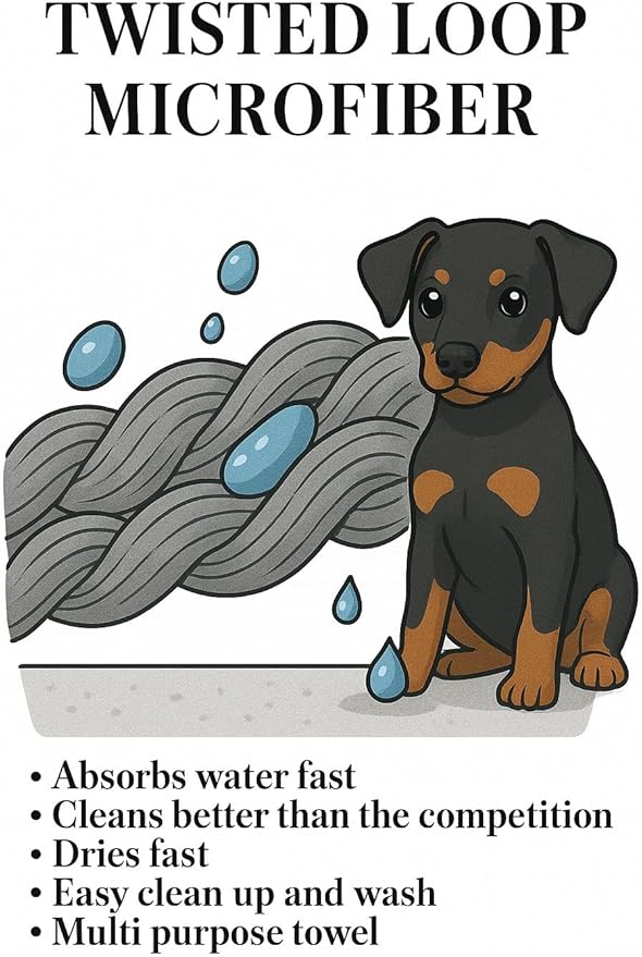 Devil Dog Premium Pet Drying Towel, Ultra-Soft, Highly Absorbent Microfiber Bath Towel for Dogs, Cats, and Other Animals - Gray, Small 16" x 24" 1200GSM 80% 20% Blend