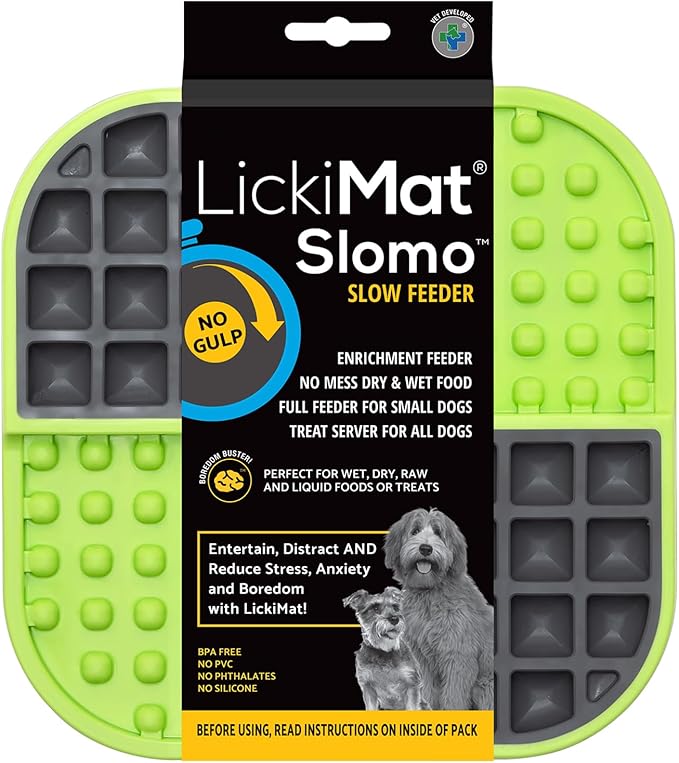 LickiMat Slomo, Dog Slow Feeders Lick Mat, Boredom Anxiety Reducer; Perfect for Food, Treats, Yogurt, or Peanut Butter. Fun Alternative to a Slow Feed Dog Bowl, Green