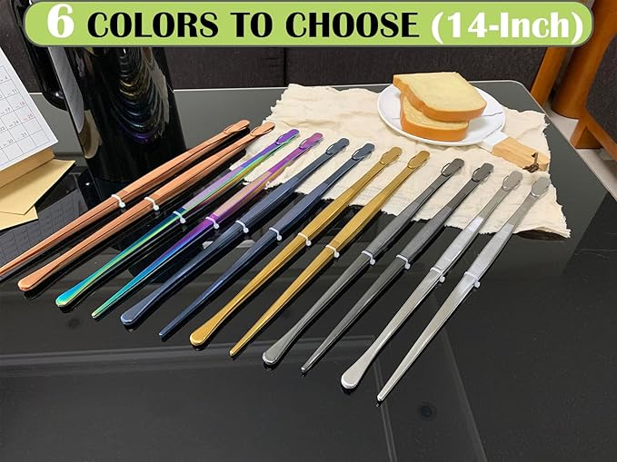 JETKONG 2 Pcs 14-Inch Kitchen Tweezers Extra Long Cooking Tweezer Tongs Stainless Steel Long Food Tweezers (Rose Gold)