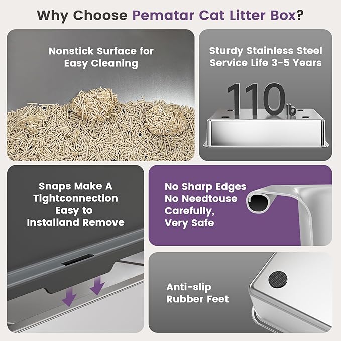 Extra Large XXL Stainless Steel Cat Litter Box with Lid, 26" L x 18" W x 12" H Metal Litter Box with Hight Sides for Big Cats & Multiple Cats, Never Absorbs Odors, Anti-Urine Leakage, Easy Cleaning