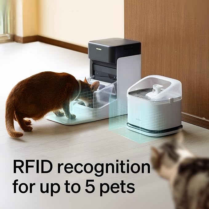 Bundle of PETLIBRO RFID Smart App Cat Water Fountain, 3L Dockstream Fountain with Collar Tag, 2.4G Wi-Fi + PETLIBRO RFID Automatic Cat Feeder, 5G Wi-Fi Automatic Feeder, 3L Feeder with Collar Tag,