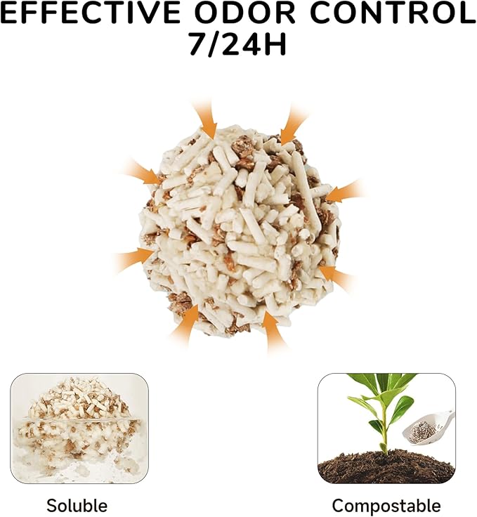 FUKUMARU Tofu Cat Litter, 18 LBS Clumping Cat Litter Flushable, Dust Free, Natural, Unscented, Lightweight, Low Tracking, Mixed Apple Wood, 24/7 Odor Control, 6lb x 3bags