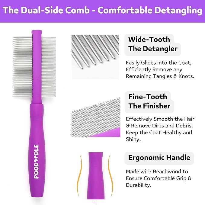 Pain-Free Dematting Comb Kit for Dogs & Cats, Dematting Rake & Detangling Dual-Side Comb Set, Dematting Brush for Dogs & Cats, Pet Grooming Tools Kit for Poodle Doodle & All Long Haired Pets