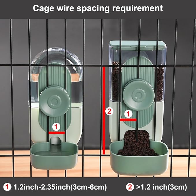 Hanging Automatic Pet Food Water Dispenser, 35oz Rabbit Feeder for Cage Gravity Feeder Siphon Waterer Set for Rabbit Chinchilla Hedgehog Ferret Cat Puppy (Pink)