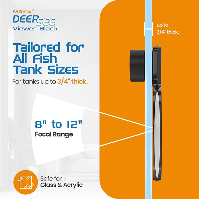 FL!PPER Flipper DeepSee Viewer MAX 5" Black - Coral and Fish Magnifier for Reef Tank and Freshwater Aquarium Photography and Videography - Magnetic Magnifying Glass