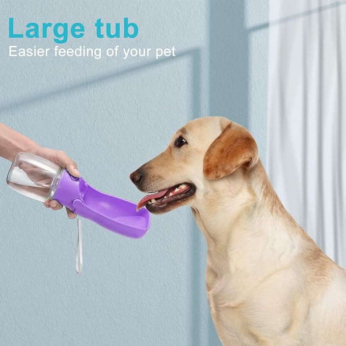 Portable Dog Water Bottle for Walking 19 OZ or 12 OZ Portable Pet Water Bottles for Puppy Small Medium Large Dogs Water Dispenser Pet Water Bowl Dog Accessories (19OZ Blue) (12OZ Purple)