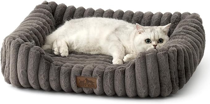 Orthopedic Dog Bed for Small Dogs & Medium Dogs - Washable Rectangle Pet Bed with Anti-Slip Bottom, Soft Calming Cat & Puppy Bed for Indoor Pets (30"x23"x7", Grey)