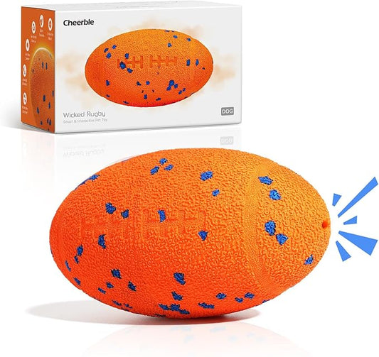 Cheerble Smart Interactive Dog Toy, Wicked Rugby, Squeaky Dog Toy Football, Automatic Moving, Bouncing, and Rotating, E-TPU Material, Bouncing Fetch Toy for Indoor/Outdoor Use and Small to Large Dogs