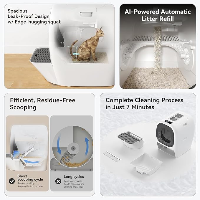 80L Auto Refill Self-Cleaning Litter Box AI Self-Refilling Robot Automatic for Multiple Cats(3-20lb) - Rake Design ScoopFree, Safety Sensors, Anti-Leakage, Odor Control, 5G WiFi App, XL