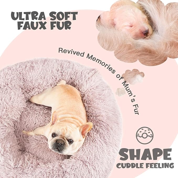 Himax Dog Beds for Medium Dogs, Donut Dogs Beds with Blanket Attached, Calming Dog Bed Washable (20"/26"/35") Beige