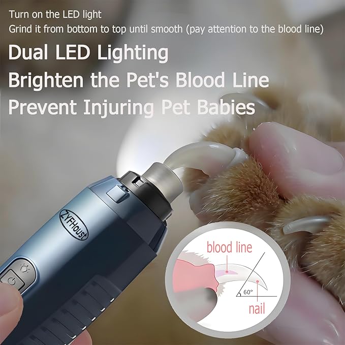 Dog Nail Trimmers, Professional Electric Dog Nail Grinder, Silent Groom Pro Nail Grinder Quiet with 2 LED Lights, 2 Grinding Wheels for Large Medium Small Dogs and Cat (Blue)