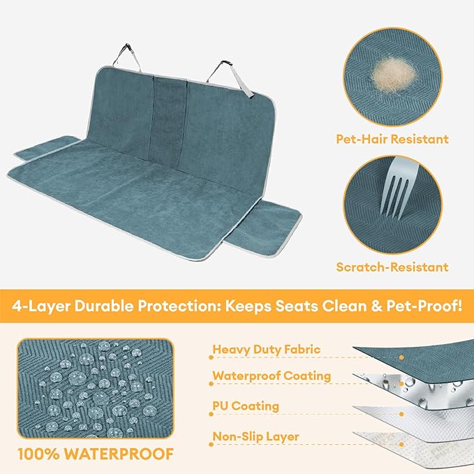 FUNNY FUZZY Dog Car Seat Cover for Back Seat, Waterproof, Scratchproof Car Seat Protector for Dogs Nonslip, Dog Back Seat Covers for Cars, Trucks and SUVs, Back Seat(18.1''W x 53''L×22" H)