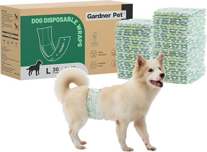 Gardner Pet Male Dog Diapers Disposable 30 Ct, Male Dog Wraps with Wetness Indicator & Flashdry Gel Technology, Dog Diapers Male for Puppy Training, Marking, Incontinence, Travel - Large