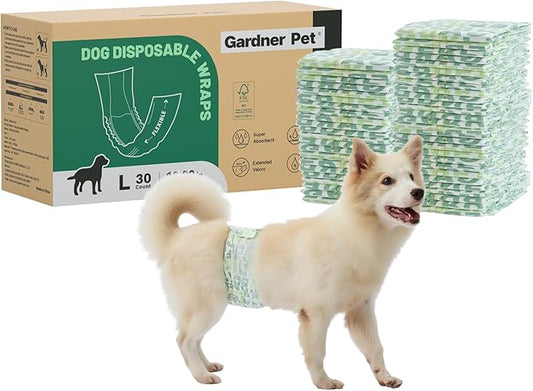 Gardner Pet Male Dog Diapers Disposable 30 Ct, Male Dog Wraps with Wetness Indicator & Flashdry Gel Technology, Dog Diapers Male for Puppy Training, Marking, Incontinence, Travel - Large